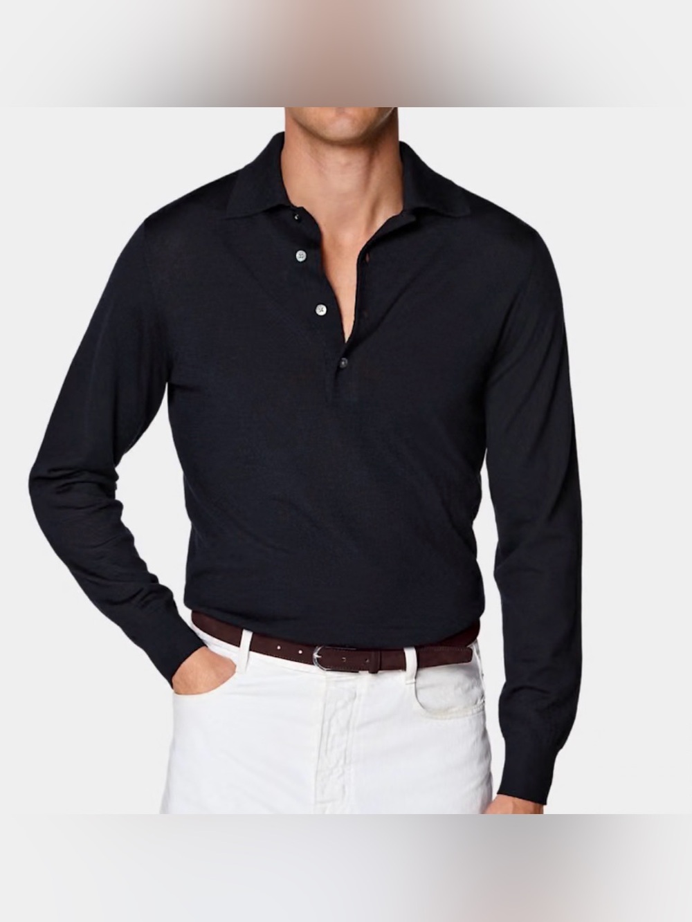 SUITSUPPLY Men’s XL Merino Wool Long Sleeve Knit Polo Shirt Black